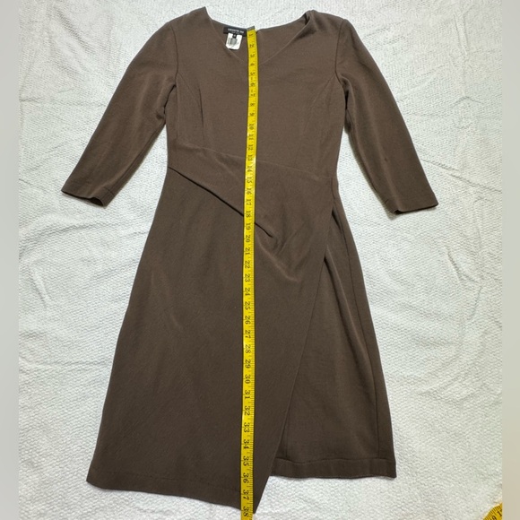 Lafayette 148 Cut&Sew Women 8 Brown New Wool Lined Midi Dress 3/4 Sleeve V-Neck - Picture 13 of 16